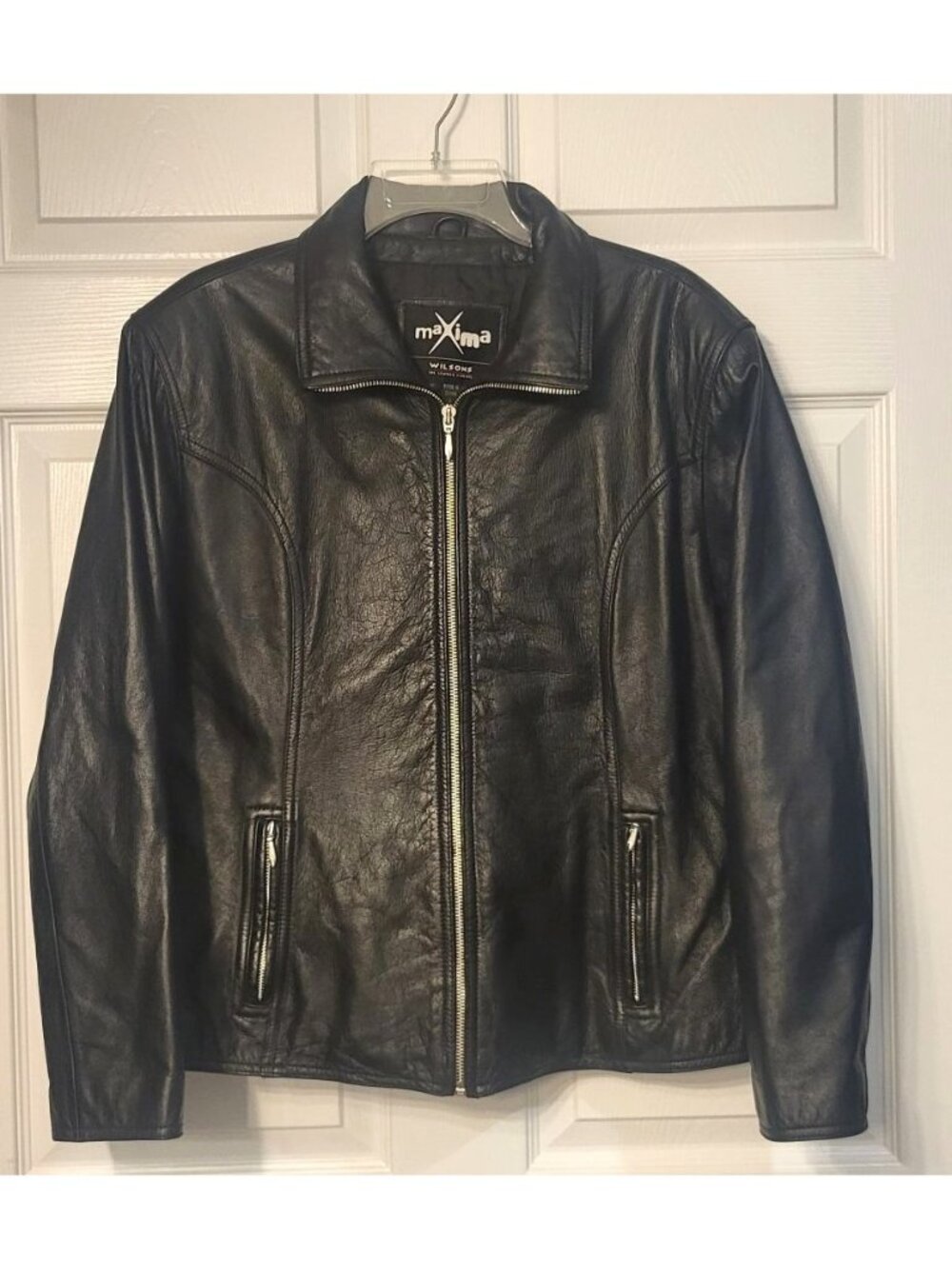 Vintage Y2K Leather Maxima Jacket Princess Seams Pockets Metal Zippers SZ L Moto